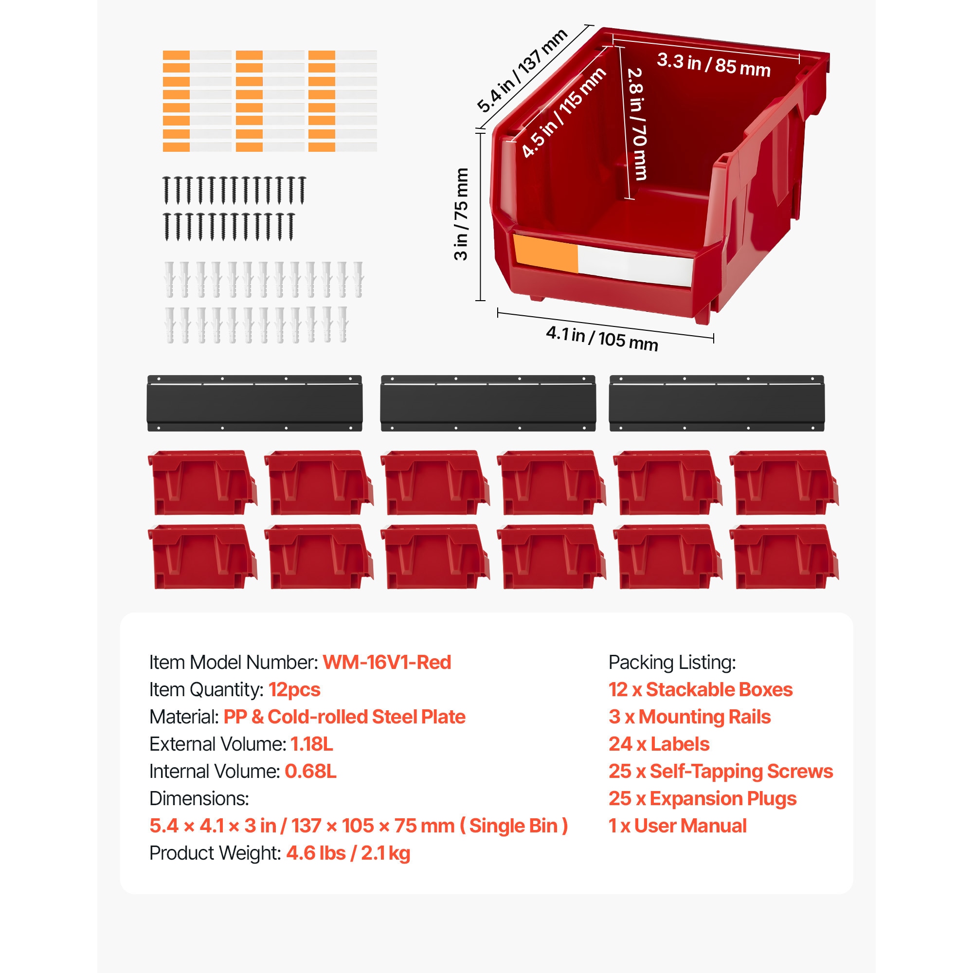 Wall Mounted Storage Bins With Metal Rails For Hardware Tools_voghion.com